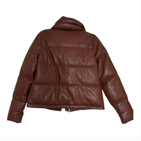 Abercrombie & Fitch - Mini Puffer Coat Jacket Vegan Leather Brown- MED🤎 - Picture 6 of 9
